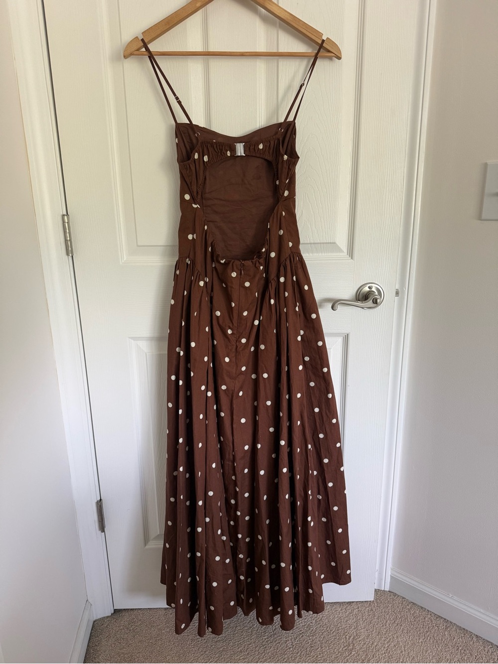 NWT Caroline Constas Brown Polka Dot Cotton Spaghetti Strap Sundress Size XS - Picture 2 of 8